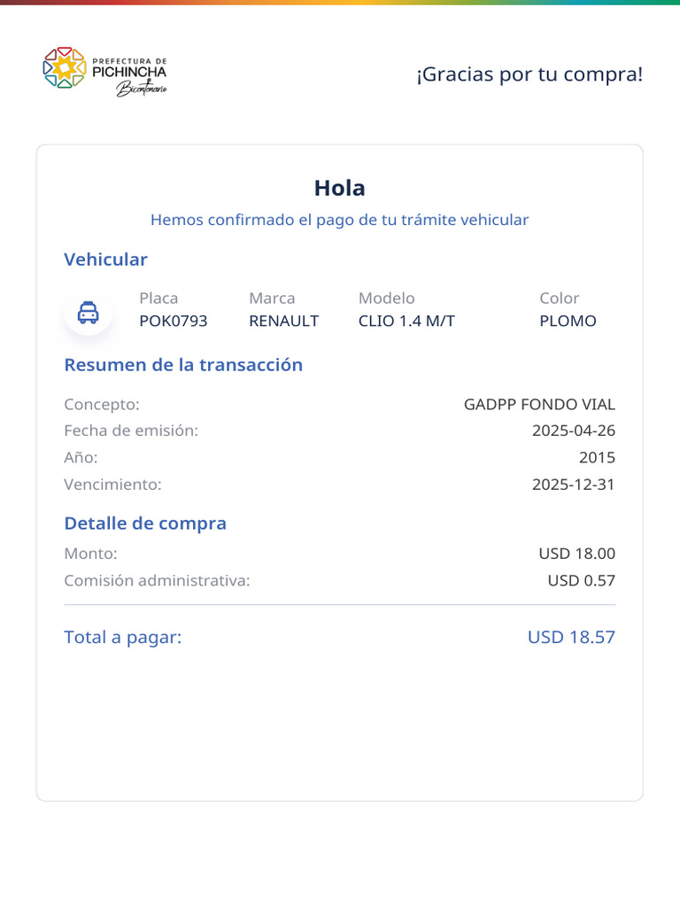 ¡Gracias Por Tu Compra!: Vehicular | PDF