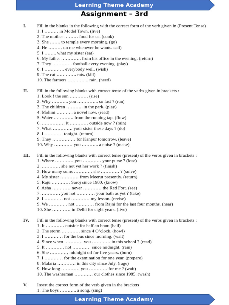 Present Tense Verb Exercises for Students | PDF