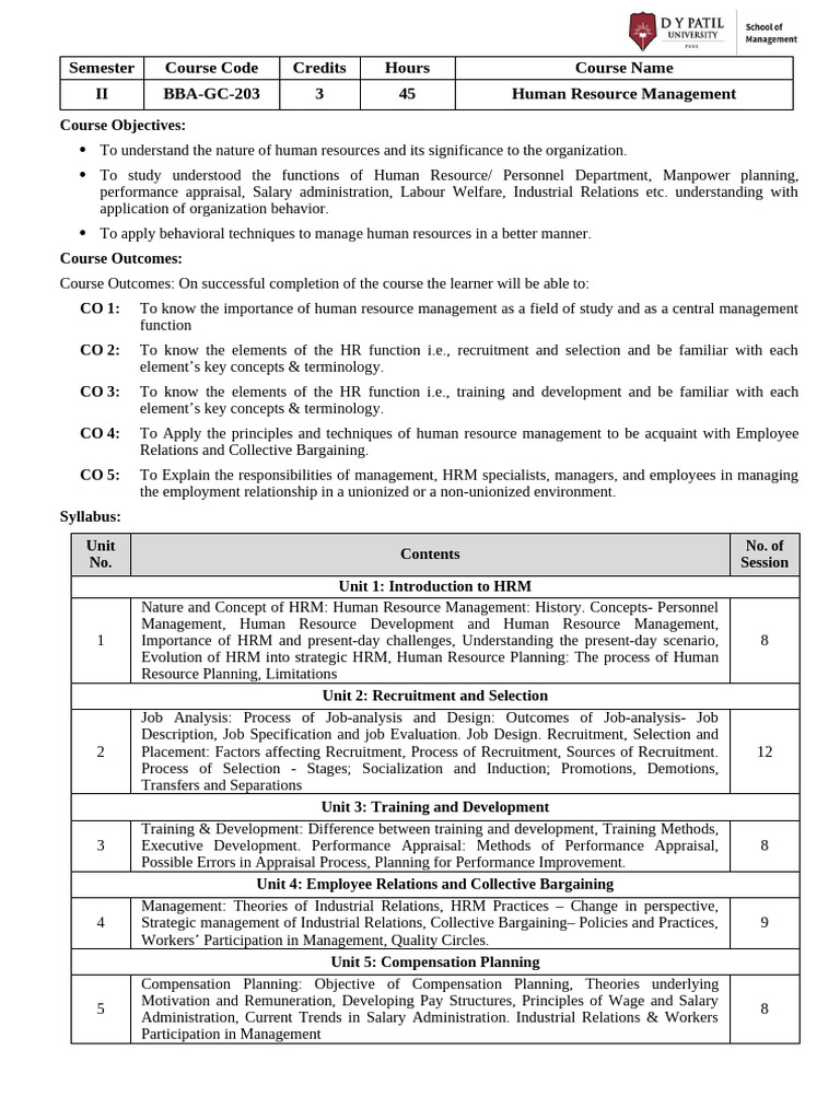 Human Resource Management Course Overview | PDF | Human Resource ...