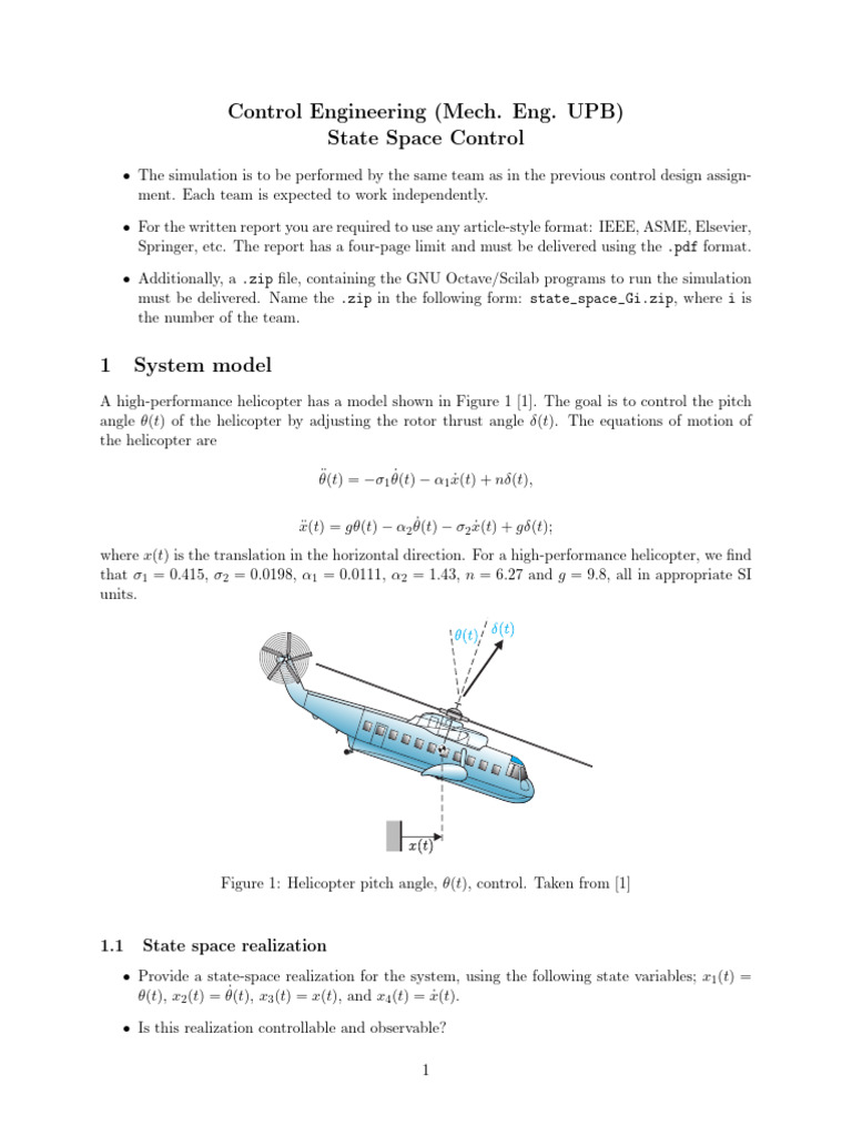Helicopter Control: State Space Design | PDF | Function (Mathematics ...