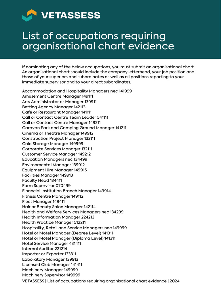 Occupations Needing Org Chart Evidence | PDF
