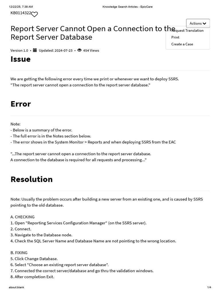 SSRS Database Connection Error Fix | PDF | Microsoft Sql Server | Databases