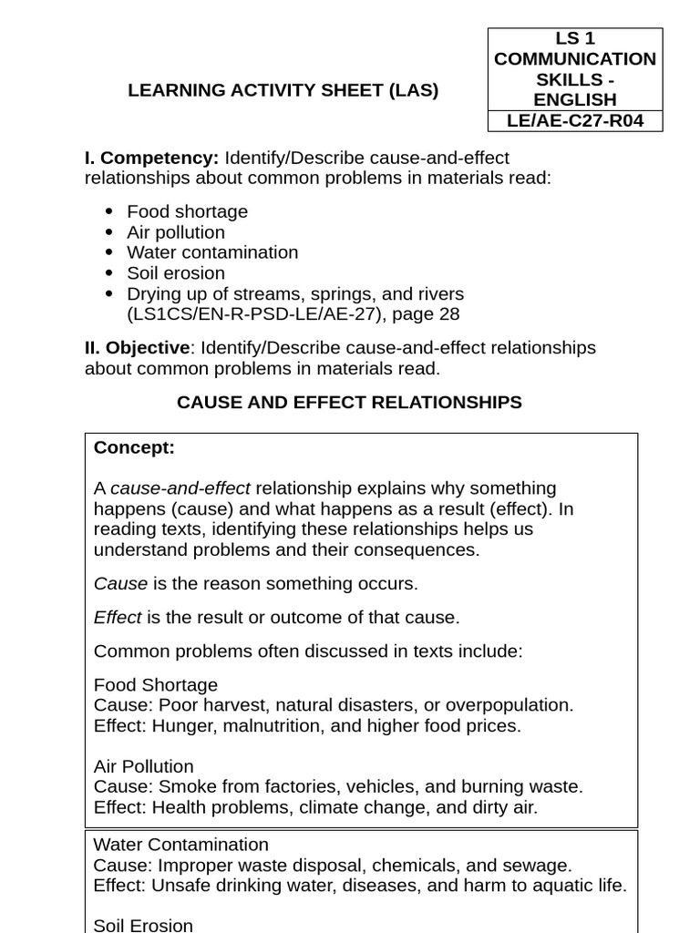 Cause and Effect in Environmental Issues | PDF | Pollution | Water ...