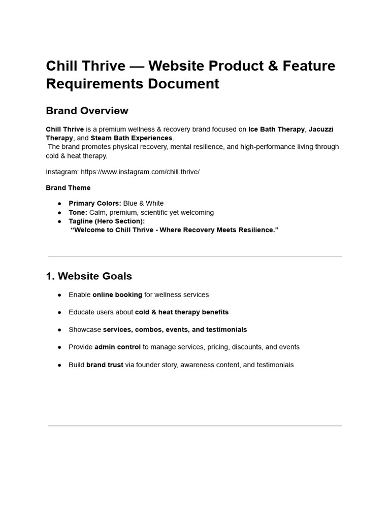 Chill Thrive — Website Product & Feature Requirements Docum... | PDF