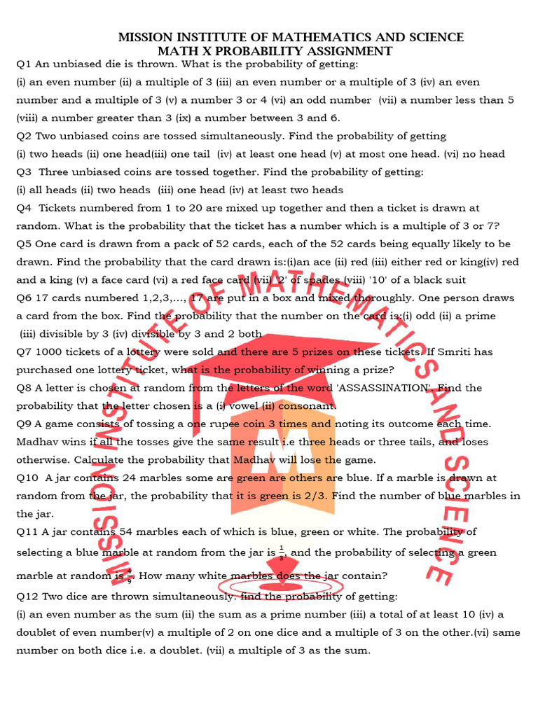 Probability Assignment Questions | PDF | Probability | Probability Theory