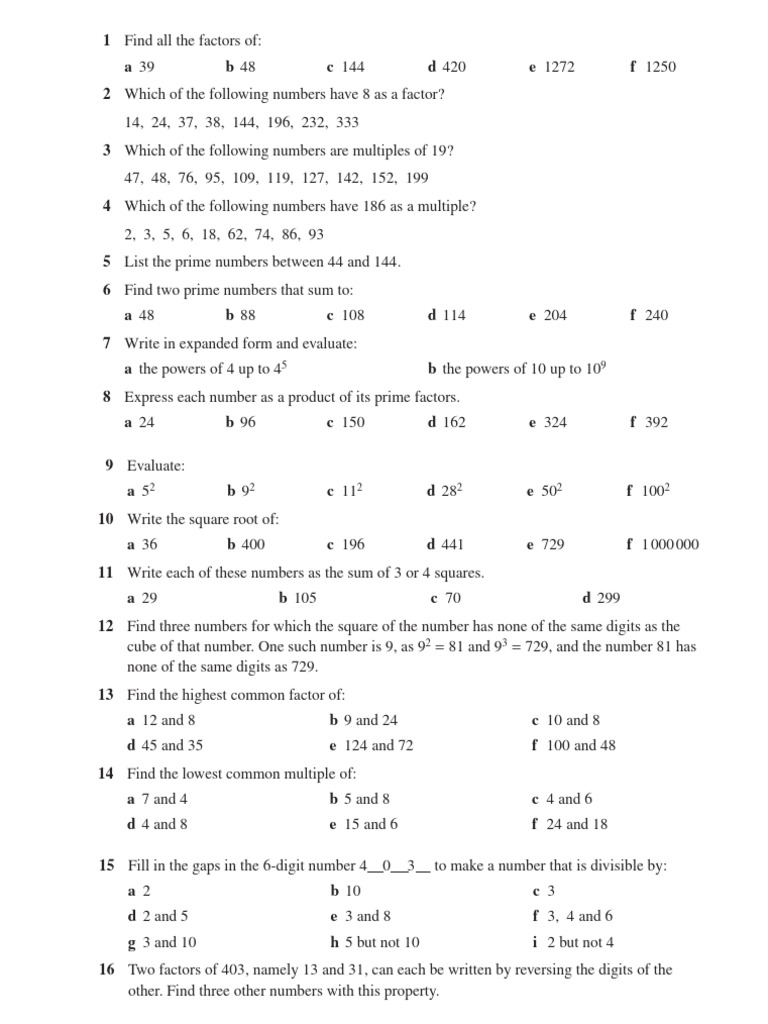 Math Factorization and Prime Number Tasks | PDF