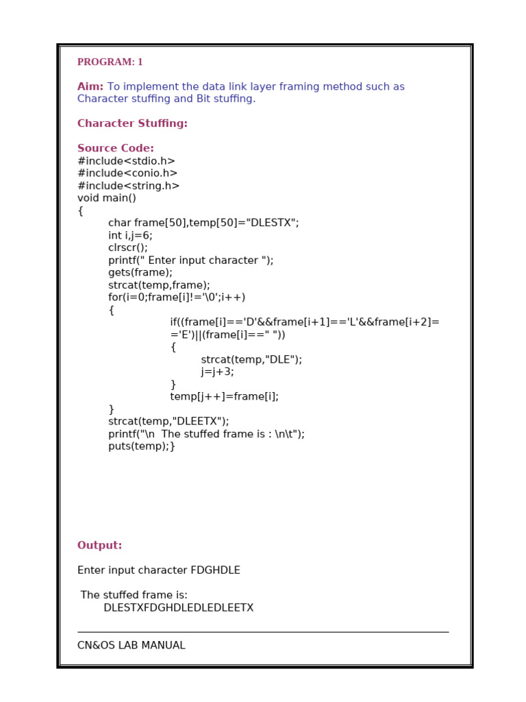 Data Link Layer Framing Techniques | PDF