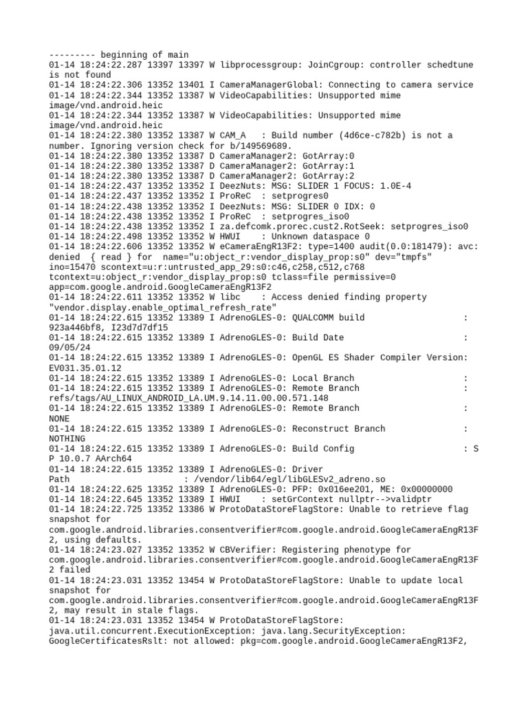 Google Camera Error Log Analysis | PDF | Computing | Software