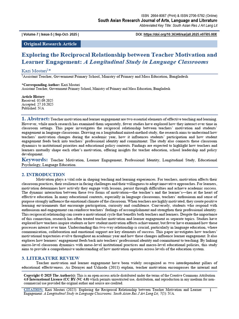 Exploring the Reciprocal Relationship Between Teacher Motivation and ...