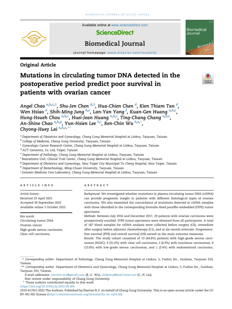 Mutations in Circulating Tumor DNA Detected in the Postoperative Period ...