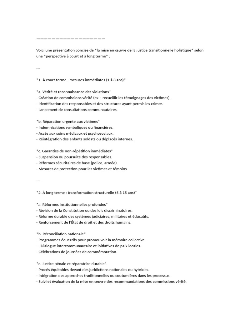 Justice transitionnelle en RDC : approche holistique | PDF | Justice ...