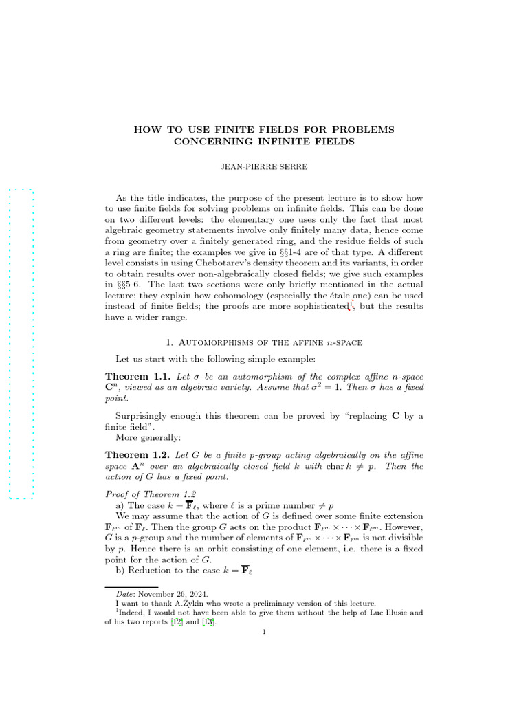 Finite Fields in Infinite Field Problems | PDF | Field (Mathematics ...