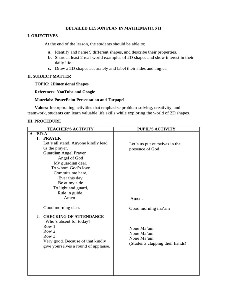 2D Shapes Lesson Plan for Students | PDF | Shape | Rectangle