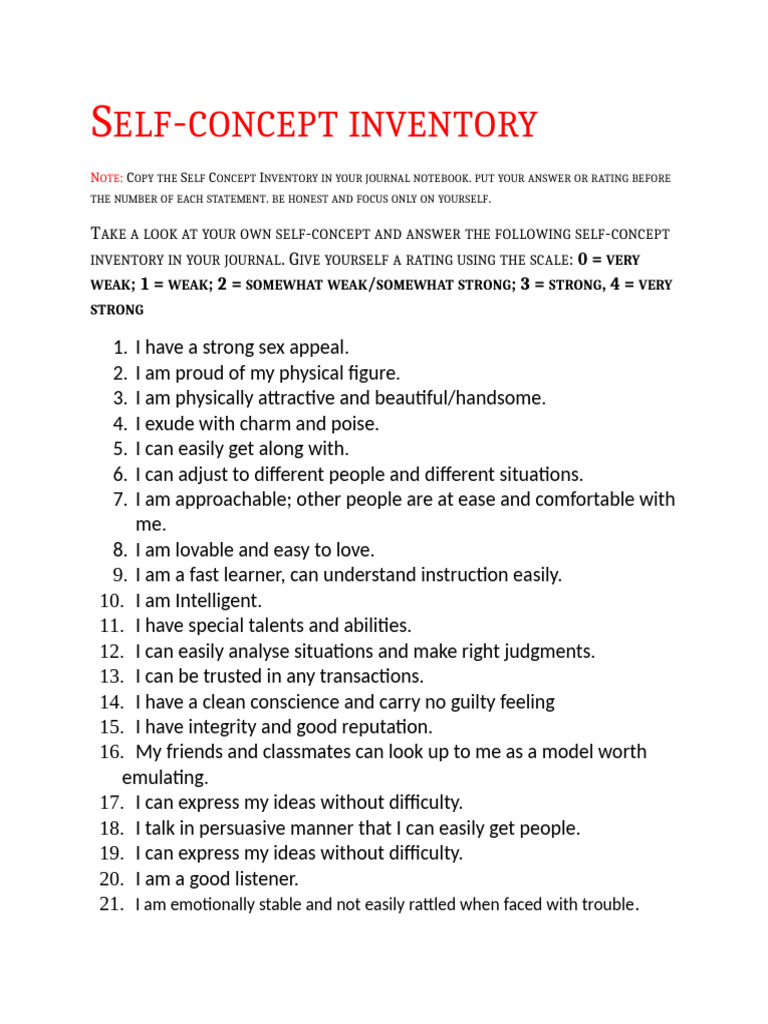 Self-Concept Inventory Assessment Guide | PDF