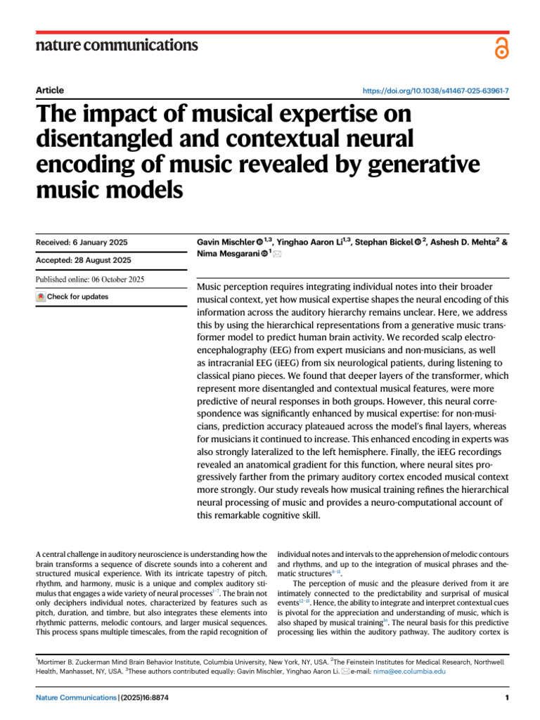 Neural Encoding of Music and Expertise | PDF | Electroencephalography ...