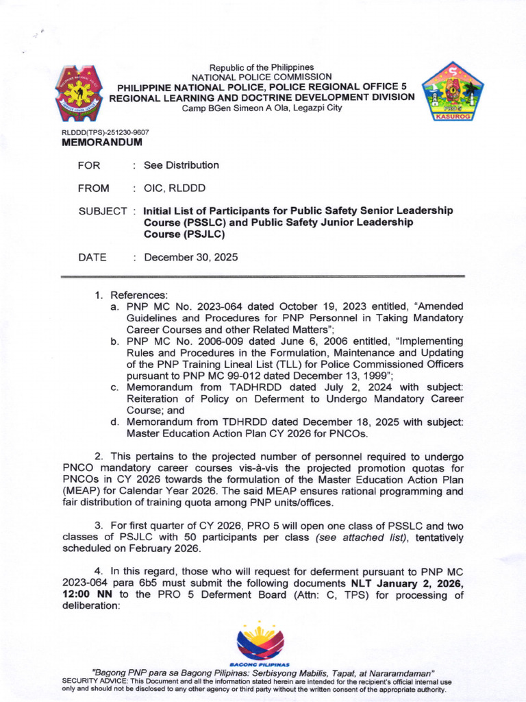 PNP Leadership Course Participant List | PDF | Philippines | Local ...