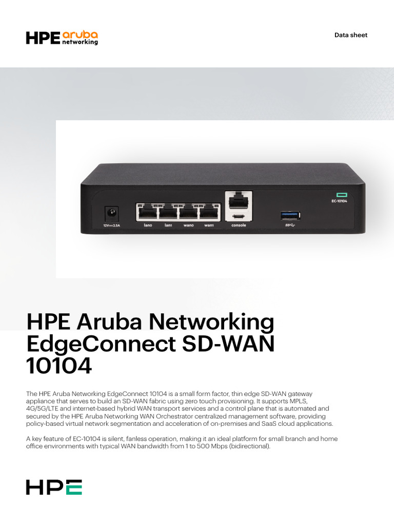 HPE Aruba EdgeConnect 10104 SD-WAN Gateway | PDF | Computer Network ...