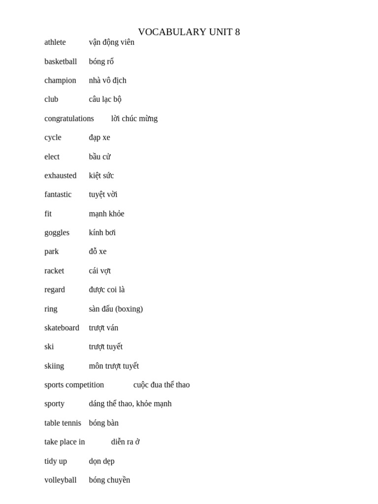 Vocabulary Unit 8 | PDF