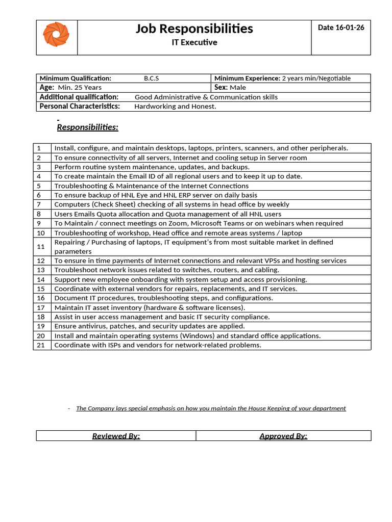 IT Executive Job Responsibilities | PDF