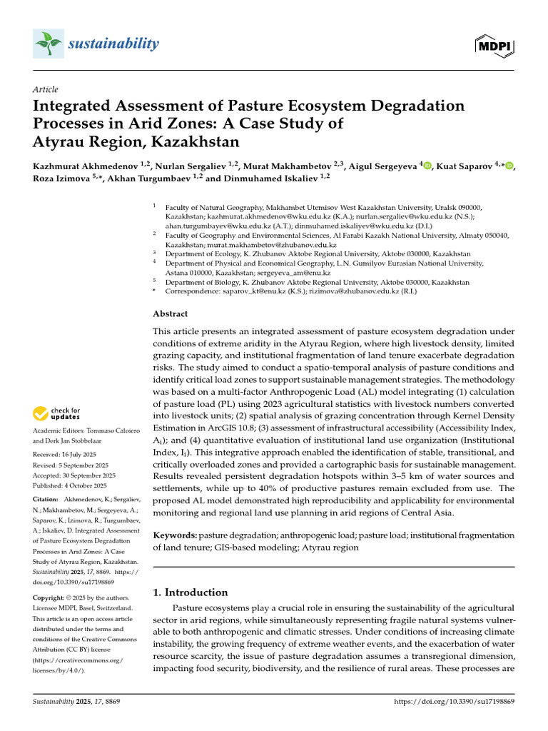 Pasture Ecosystem Degradation in Atyrau | PDF | Environmental ...