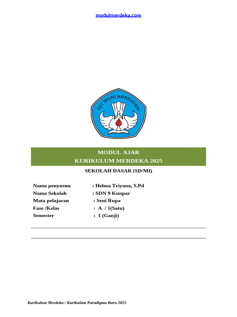 Modul Ajar Seni Rupa Kelas 1 SD 2025 | PDF