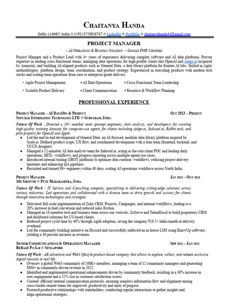 Project Manager in AI Operations & Strategy | PDF | Customer ...
