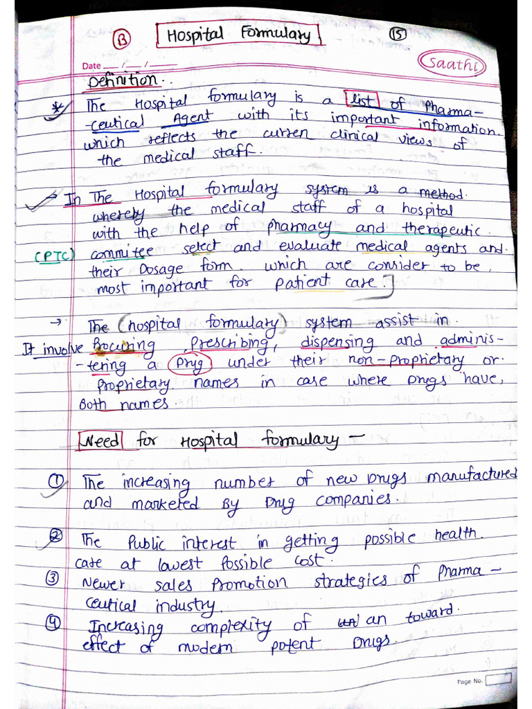 Hospital Formulary Handwritten Notes | PDF