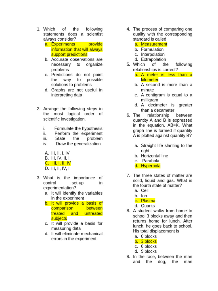 Science Pre-test 1 | PDF | Atoms | Light