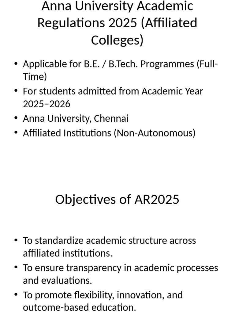 Anna University B.E./B.Tech Regulations 2025 | PDF | Academic Degree ...