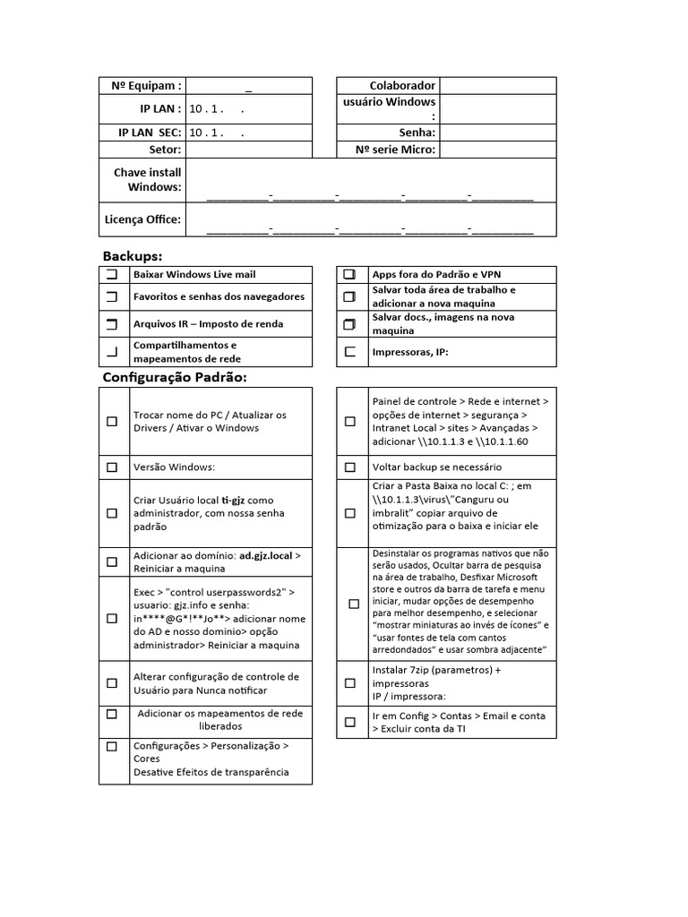 Checklist de Instalação e Configuração de PC | PDF | Arquitetura de ...