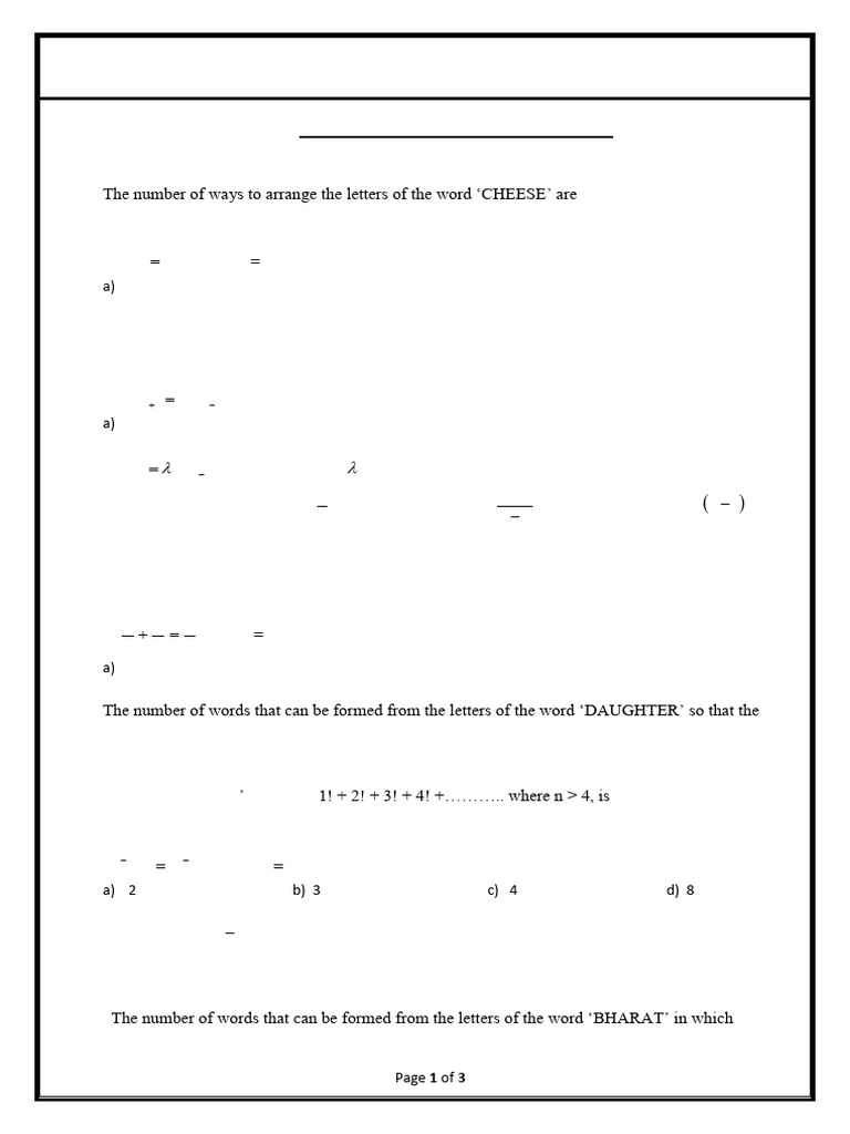 Permutations and Combinations MCQs | PDF | Consonant | Mathematics