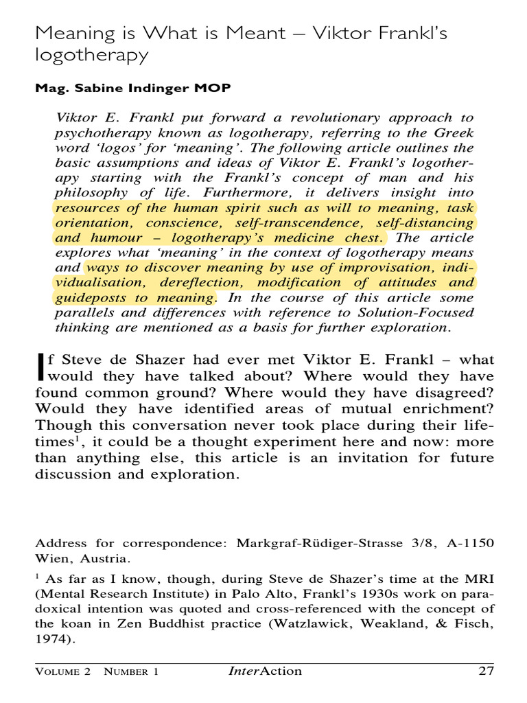 Understanding Frankl's Logotherapy Principles | PDF | Psychological ...