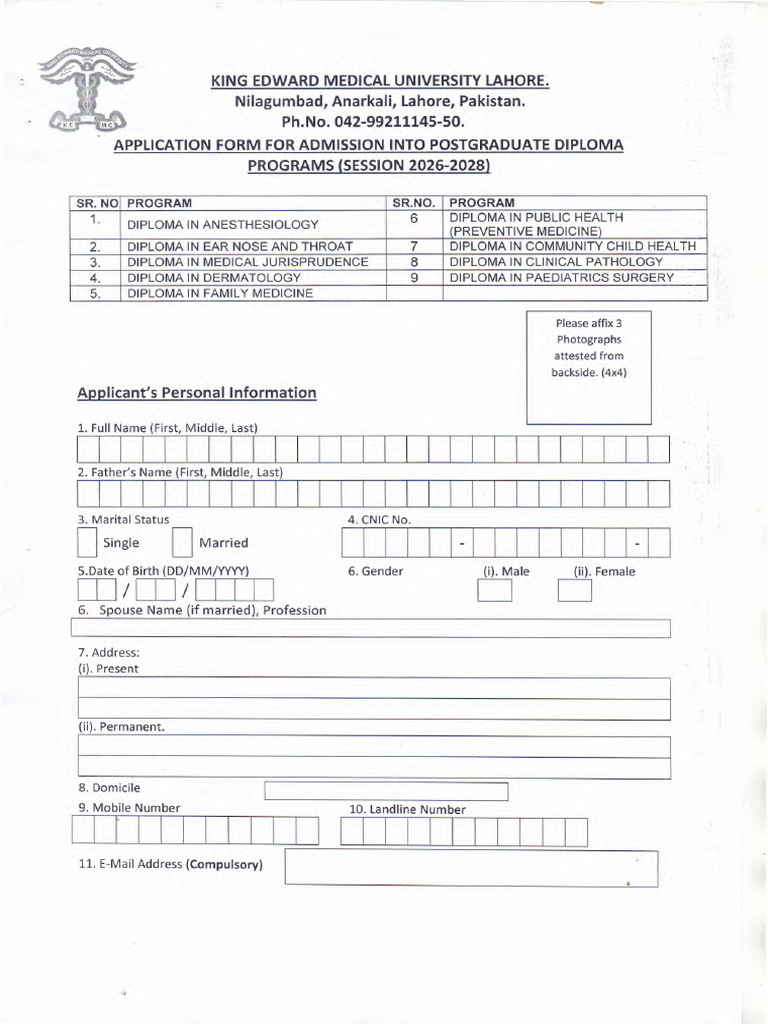 Admission Form for PG Diploma Programs | PDF | Doctor Of Medicine