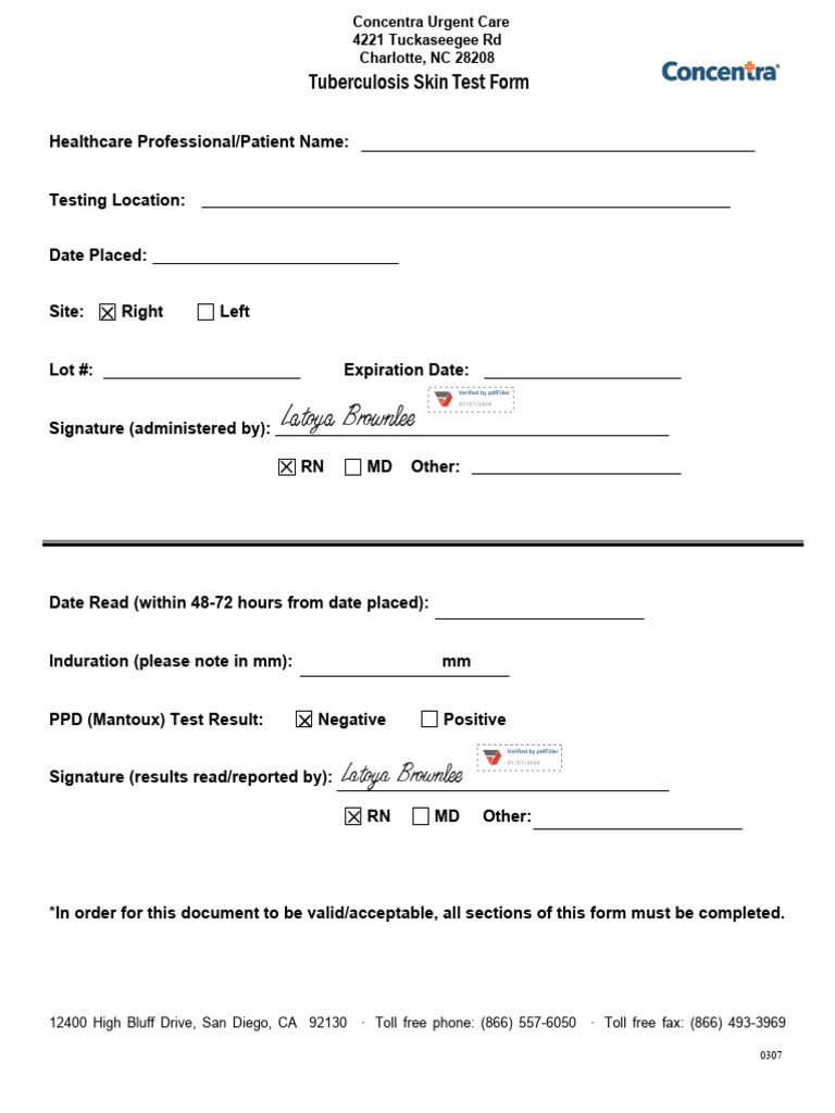 Tuberculosis Skin Test Form Template | PDF