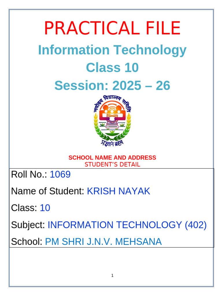 Class 10 IT Practical File 2025-26 | PDF | Hyperlink | Spreadsheet