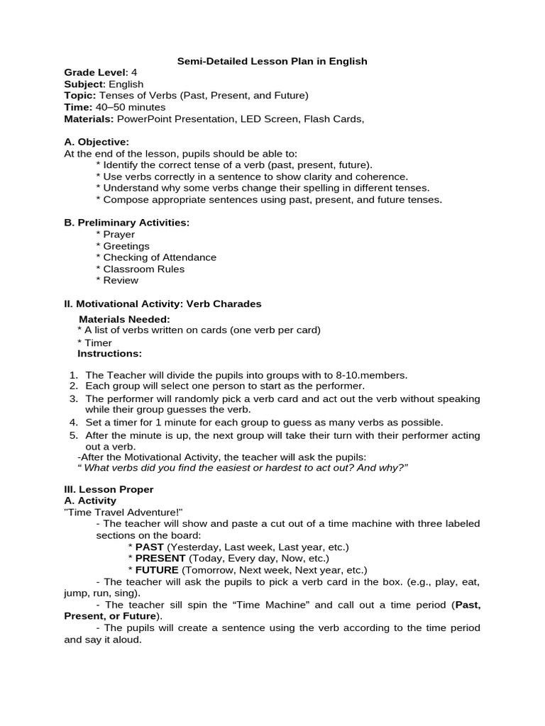 Lesson Plan: Understanding Verb Tenses | PDF | Verb | Grammatical Tense