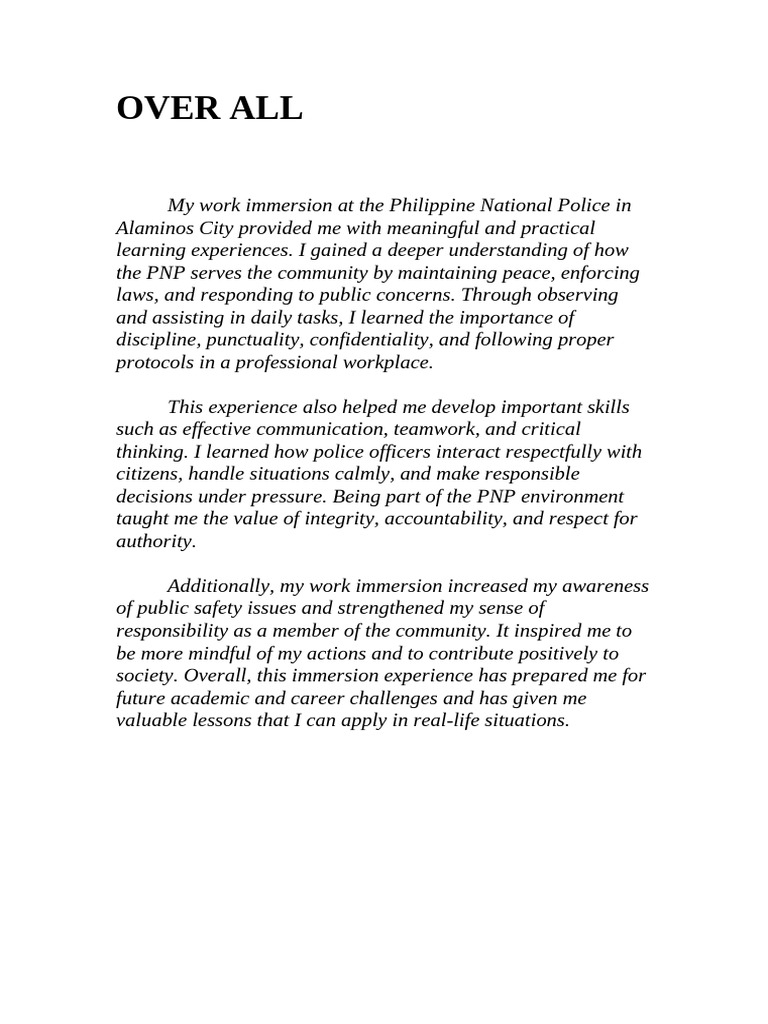 Insights from PNP Work Immersion Experience | PDF
