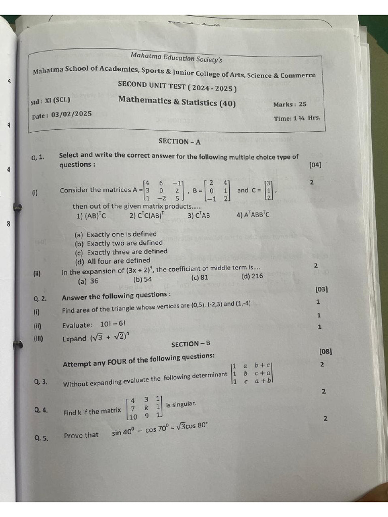 PYQ of 2 unit test (MSAS) | PDF