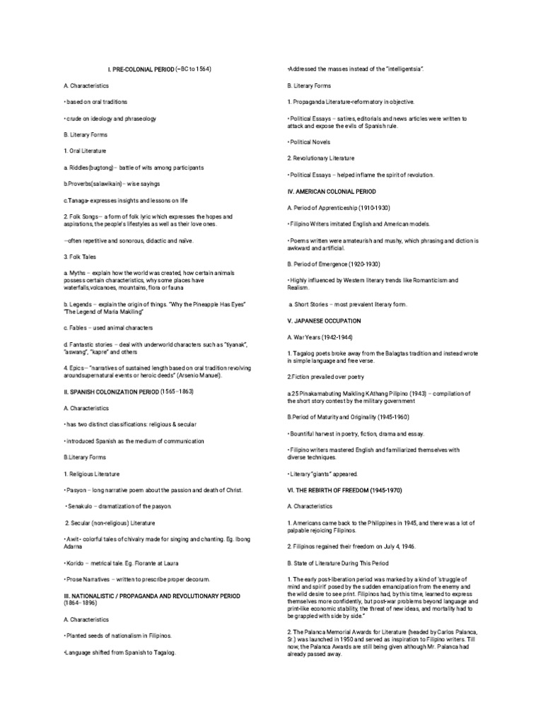 Philippine Literature Through the Ages | PDF | Educational Assessment ...