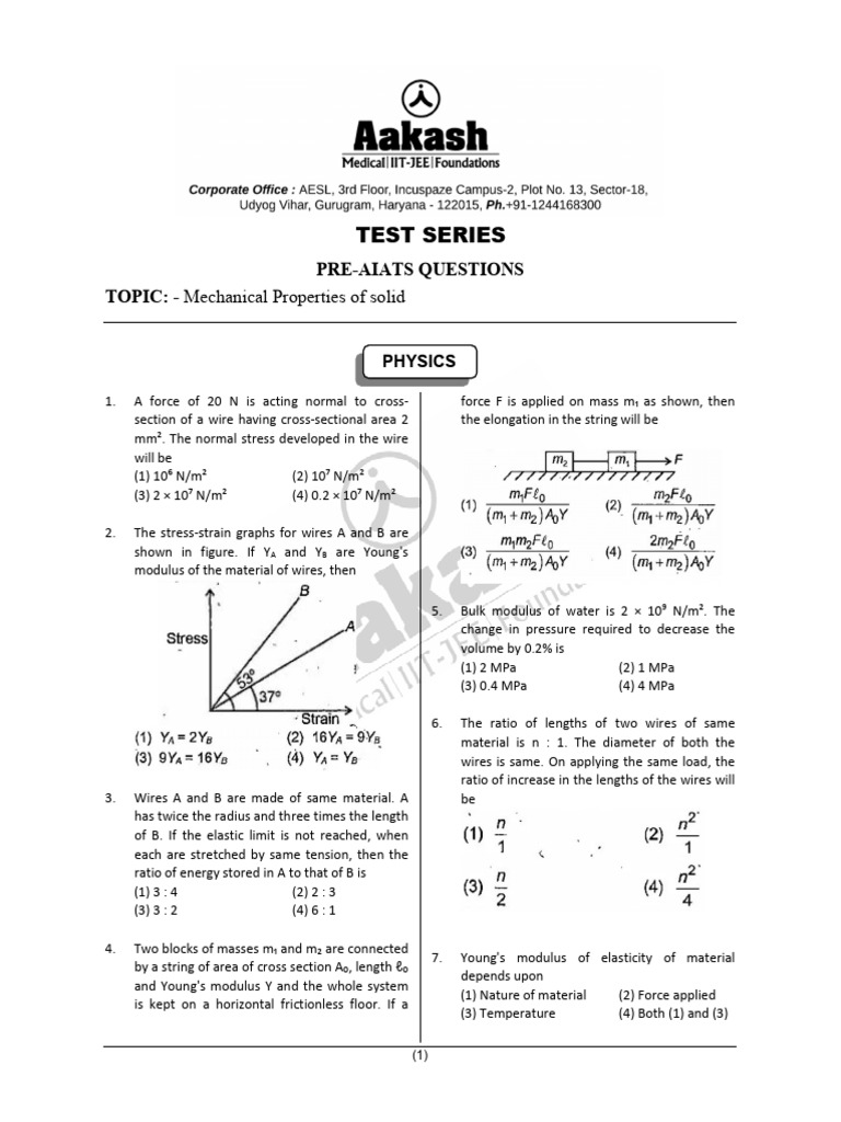 Mechanical Properties of Solids Quiz | PDF | Young's Modulus ...