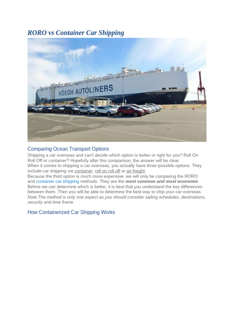 RORO vs Container Car Shipping Guide | PDF | Containerization | Freight ...