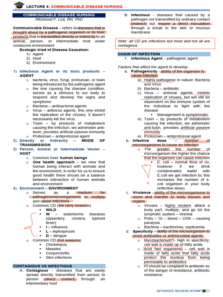 Communicable Disease Nursing Overview | PDF | Infection | Pathogen