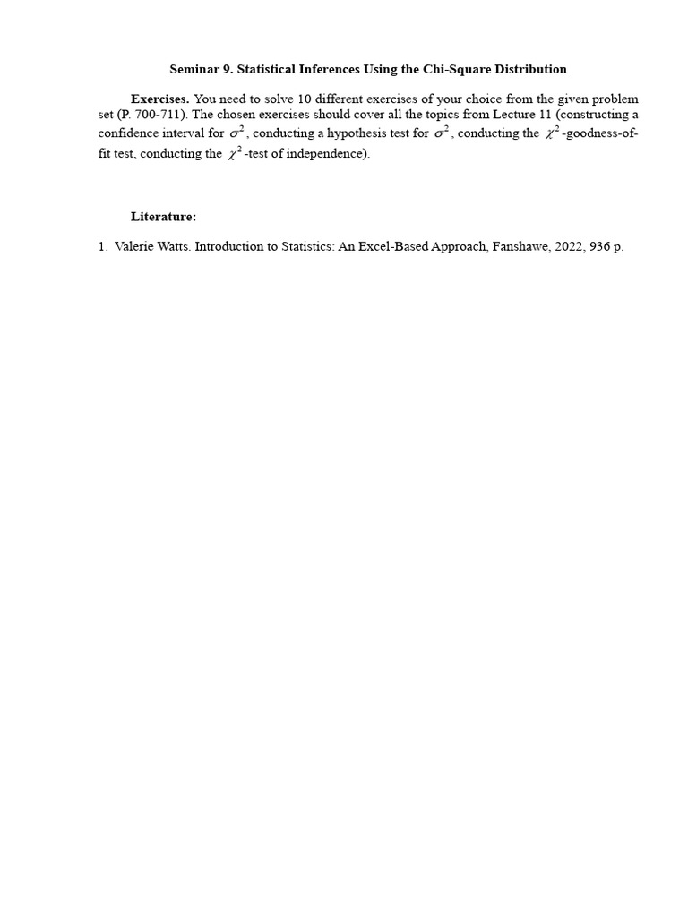 Seminar 9. Statistical Inferences Using the Chi-Square Distribution | PDF