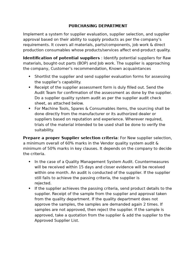 Purchase Department | PDF | Audit | Supply Chain