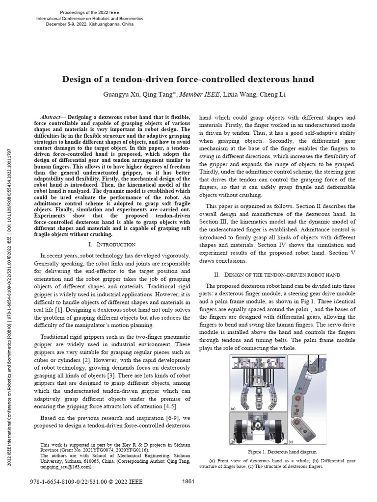 Dexterous Tendon-Driven Robot Hand Design | PDF | Hand | Robotics