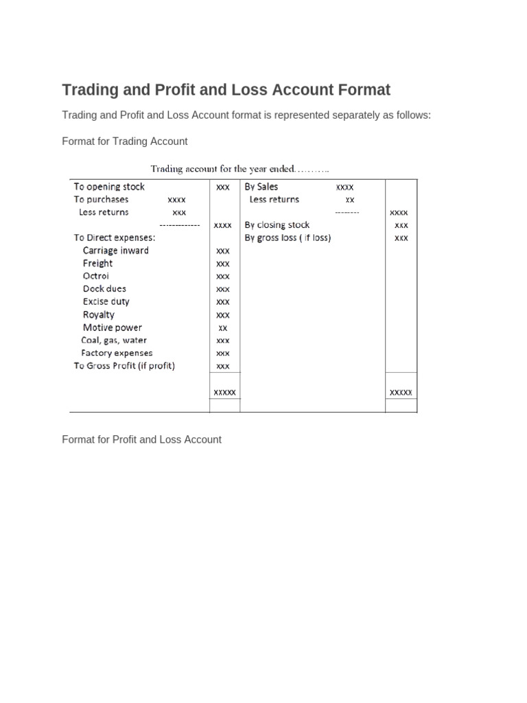 Trading and Profit & Loss Account Formats | PDF | Expense | Stocks
