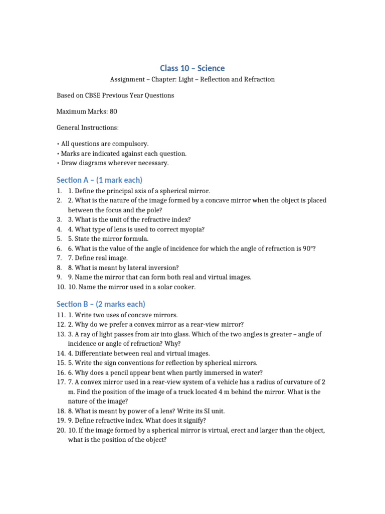 Class 10 Science: Light Reflection & Refraction | PDF | Electromagnetic ...