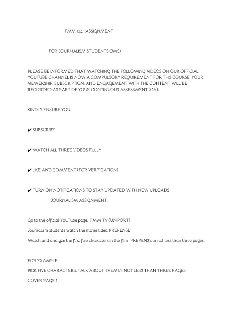 Journalism Assignment From Fmm | PDF