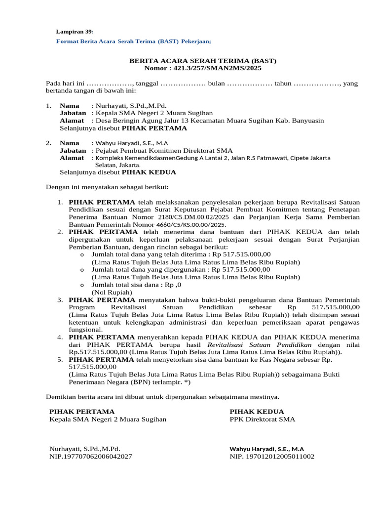 Format BAST Revitalisasi Pendidikan | PDF