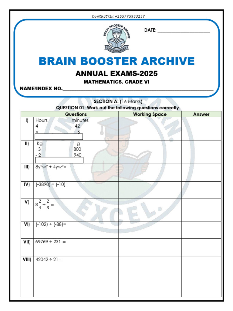 Bba Math Annual Exams-g6 2025 | PDF